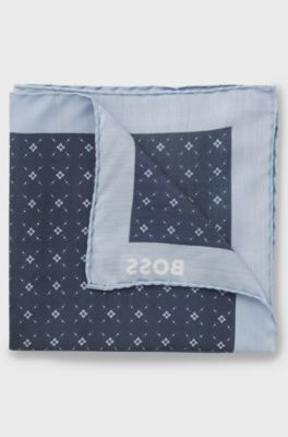 Printed pocket square with logo border, Dark Blue