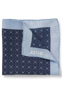 Printed pocket square with logo border, Dark Blue