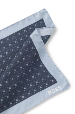 Printed pocket square with logo border, Dark Blue