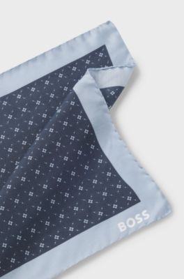 Printed pocket square with logo border, Dark Blue