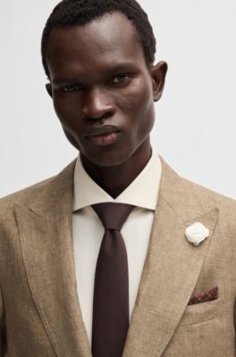 Printed pocket square with logo border, Orange Patterned