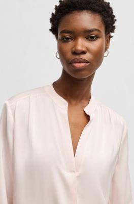 Regular-fit blouse in stretch silk, Light Pink