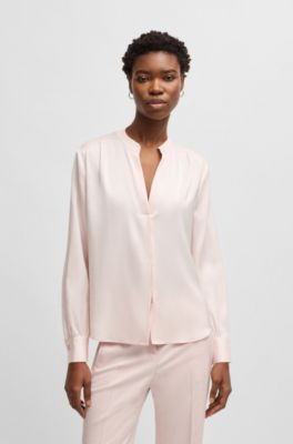 Regular-fit blouse in stretch silk, Light Pink