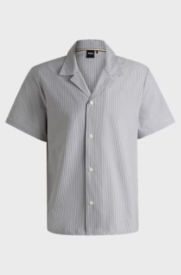 Regular-fit shirt in seersucker fabric, Dark Blue