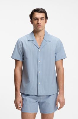 Chemise regular en tissu seersucker, bleu clair
