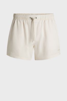 Swim shorts in seersucker fabric with embroidered logo, White