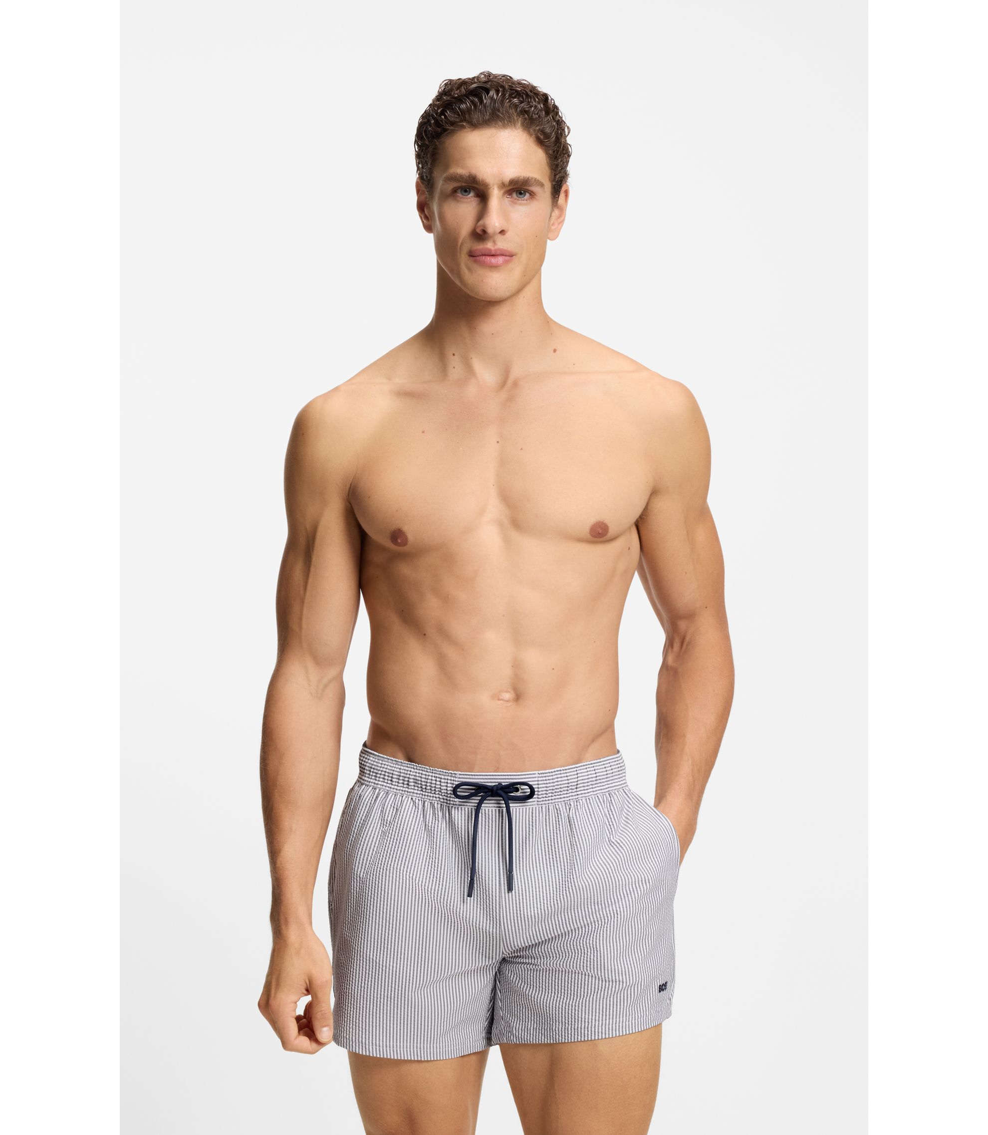 BOSS - スイムショーツ シアサッカーファブリック ロゴエンブロイ