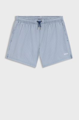 Swim shorts in seersucker fabric with embroidered logo, Light Blue