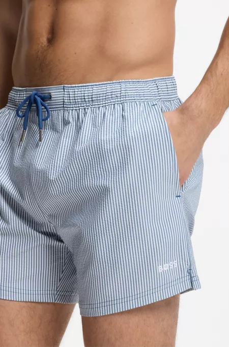 Swim shorts in seersucker fabric with embroidered logo