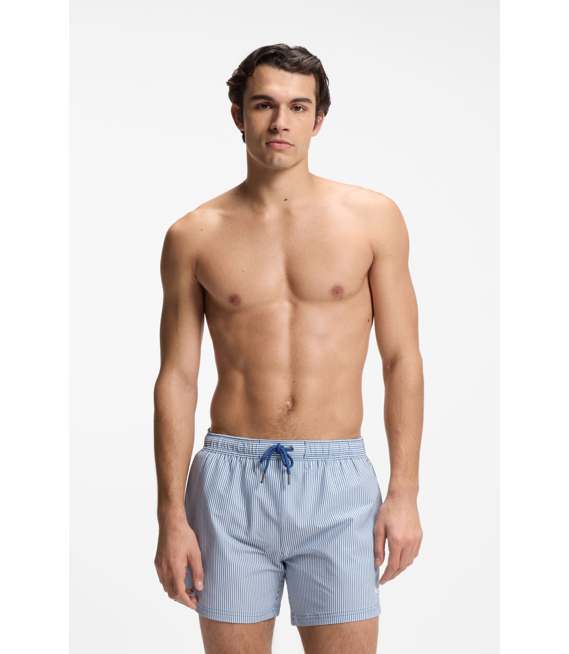 Badeshorts aus Seersucker-Gewebe mit Logo-Stickerei