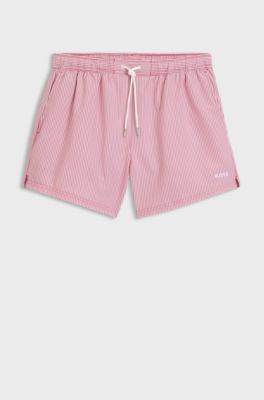 Swim shorts in seersucker fabric with embroidered logo, Red