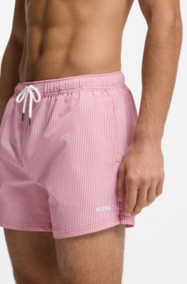 Swim shorts in seersucker fabric with embroidered logo, Red