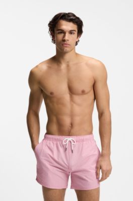 Swim shorts in seersucker fabric with embroidered logo, Red