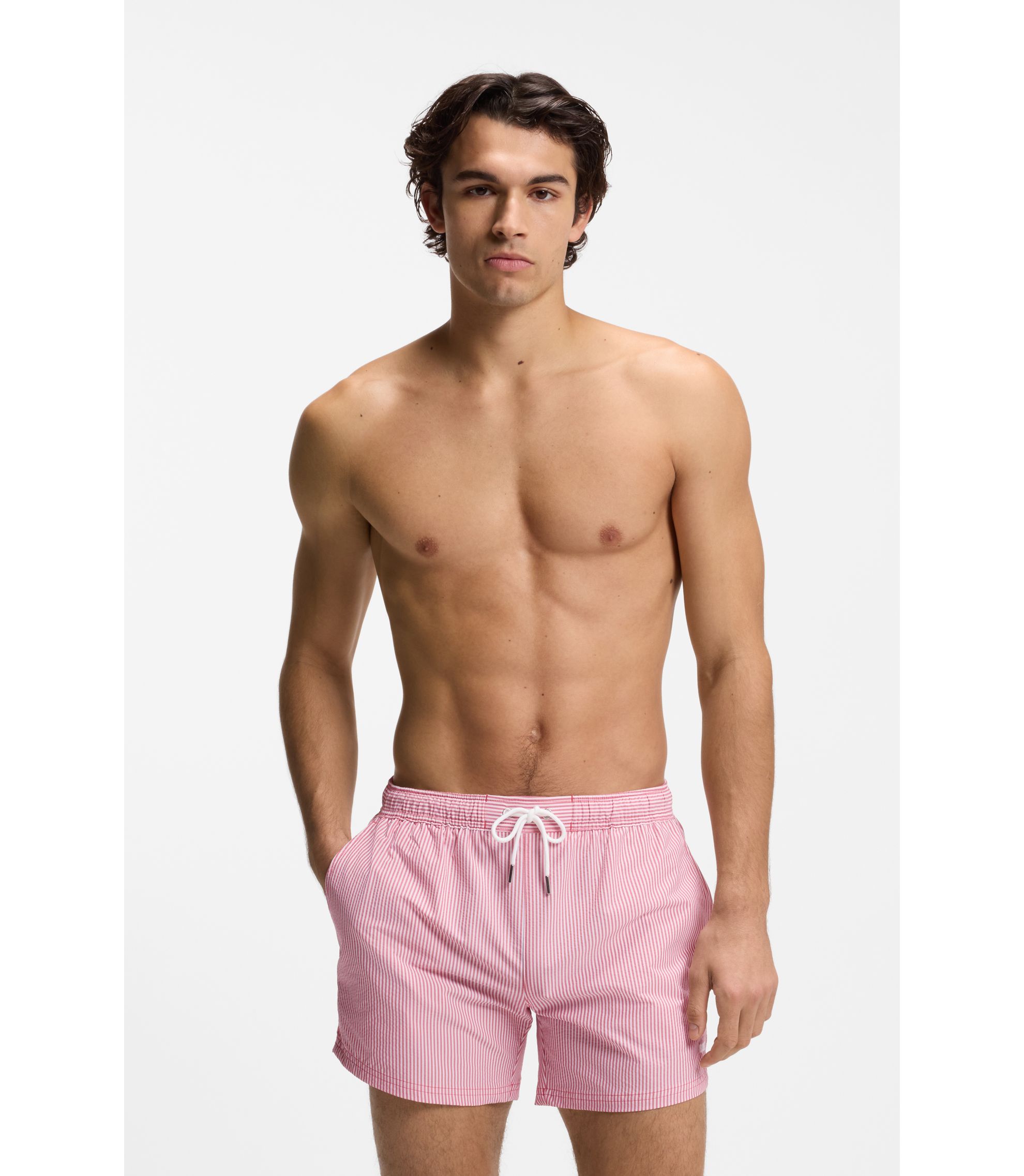 Badeshorts aus Seersucker-Gewebe mit Logo-Stickerei