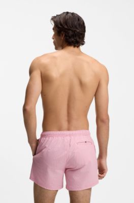 Swim shorts in seersucker fabric with embroidered logo, Red