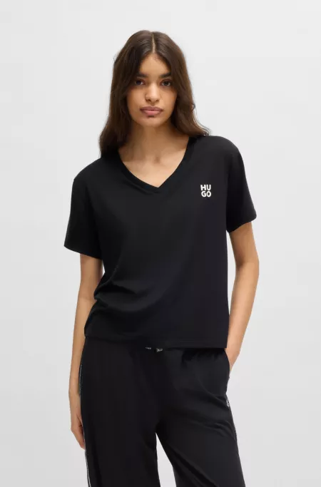 V-neck pyjama T-shirt with stacked logo
