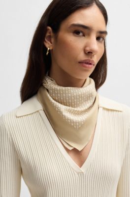 Printed bandana blended with silk, Light Beige