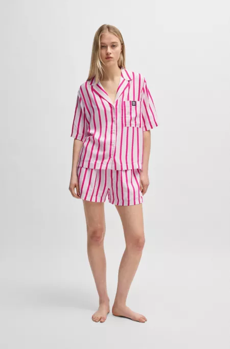 Twill pyjama shirt with jacquard stripe