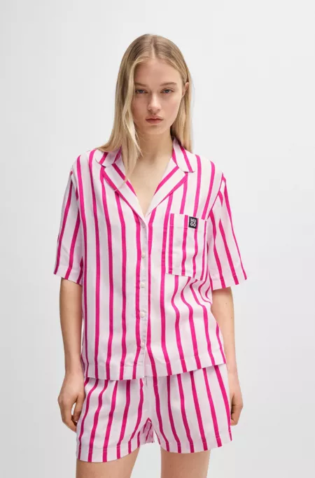 Twill pyjama shirt with jacquard stripe