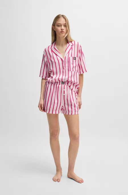 Twill pyjama shorts with jacquard stripe