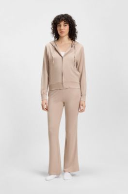 Bas de surv&ecirc;tement en molleton stretch avec bande en maille, Beige clair