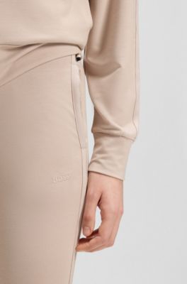 Stretch-terry tracksuit bottoms with knitted tape, Light Beige