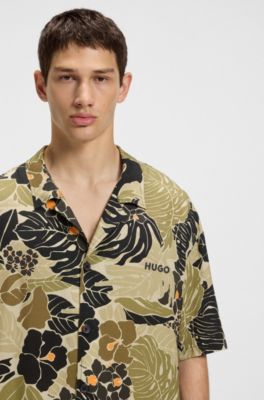 Relaxed-fit shirt with floral print, Light Green