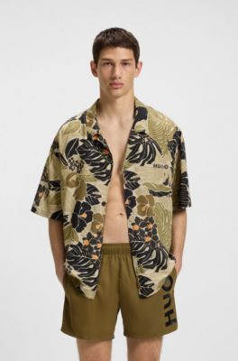 Relaxed-fit shirt with floral print, Light Green