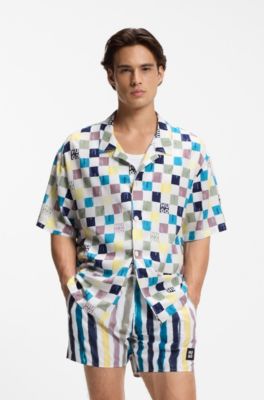 Relaxed-fit overhemd met bloemenprint, Kalk