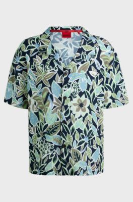 Relaxed-fit shirt with floral print, Blue Patterned