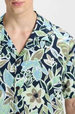 Relaxed-fit overhemd met bloemenprint, Blauw met dessin