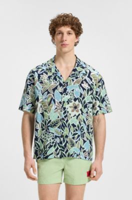 Relaxed-fit shirt with floral print, Blue Patterned
