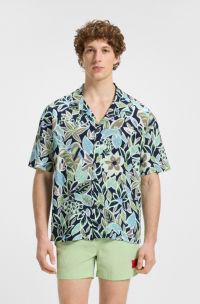 Relaxed-fit overhemd met bloemenprint, Blauw met dessin