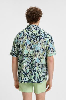Relaxed-fit shirt with floral print, Blue Patterned