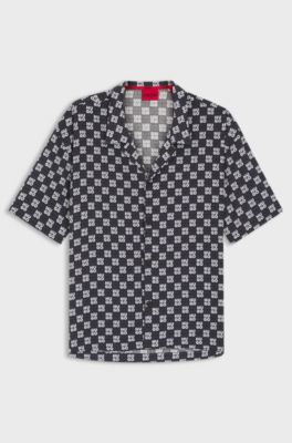 Relaxed-fit shirt with floral print, Dark Blue