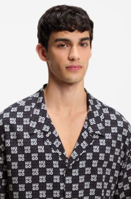 Relaxed-fit shirt with floral print, Dark Blue