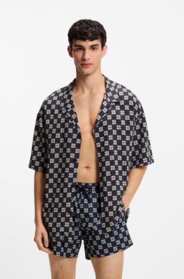 Relaxed-Fit Hemd mit Blumen-Print, Dunkelblau