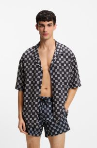 Relaxed-fit shirt with floral print, Dark Blue