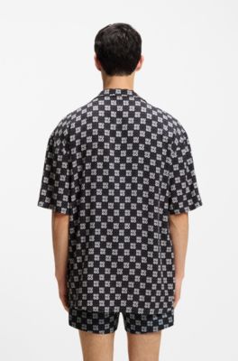 Relaxed-Fit Hemd mit Blumen-Print, Dunkelblau