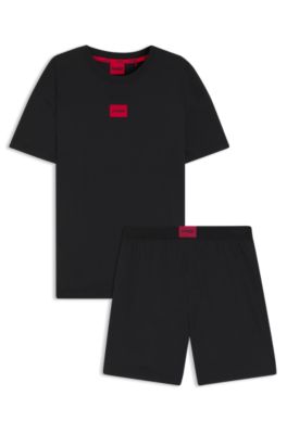 Cotton-modal blend pyjamas with red logo labels, Black