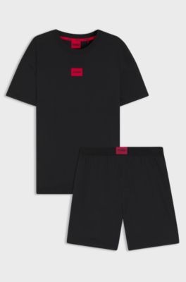 Cotton-modal blend pyjamas with red logo labels, Black
