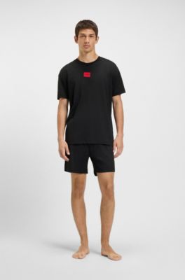 Cotton-modal blend pyjamas with red logo labels, Black