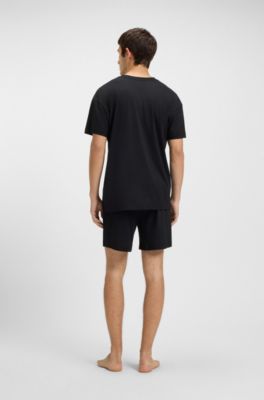 Cotton-modal blend pyjamas with red logo labels, Black