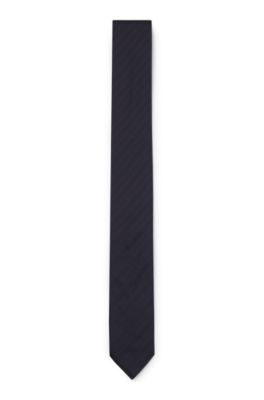 Diagonal-pinstripe tie in silk jacquard, Dark Blue