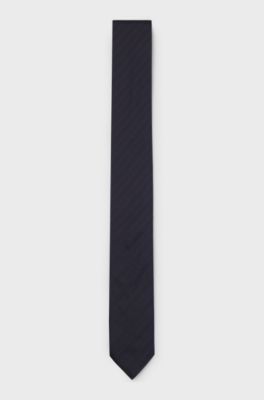 Diagonal-pinstripe tie in silk jacquard, Dark Blue