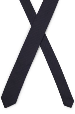 Diagonal-pinstripe tie in silk jacquard, Dark Blue
