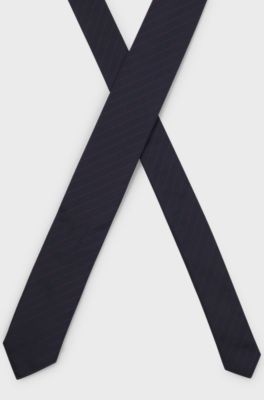 Diagonal-pinstripe tie in silk jacquard, Dark Blue