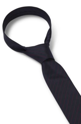Diagonal-pinstripe tie in silk jacquard, Dark Blue