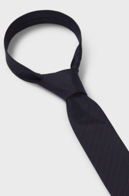 Diagonal-pinstripe tie in silk jacquard, Dark Blue