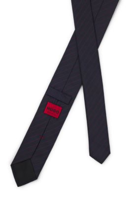 Diagonal-pinstripe tie in silk jacquard, Dark Blue